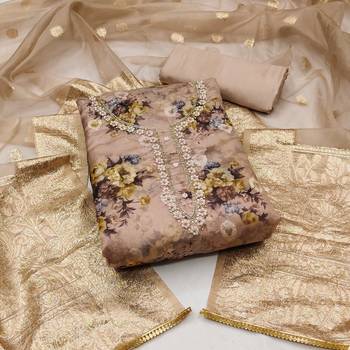 beige organza hand embroidery dress material 1