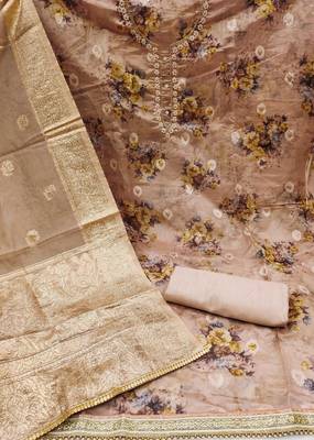 beige organza hand embroidery dress material 2