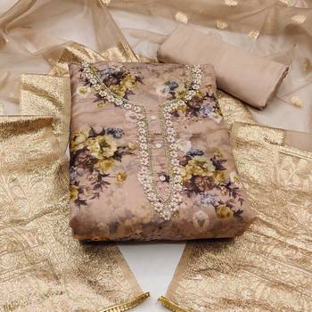 beige organza hand embroidery dress material 3