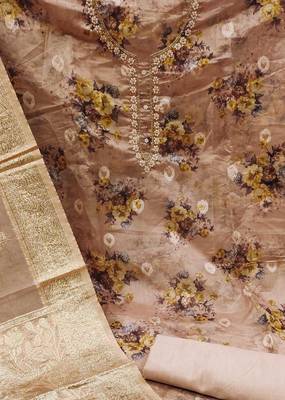 beige organza hand embroidery dress material 4