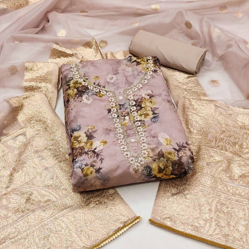 rose organza hand embroidery dress material