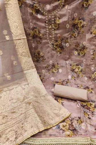 rose organza hand embroidery dress material