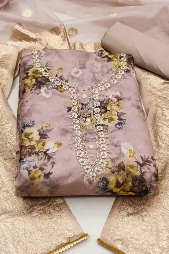 rose organza hand embroidery dress material