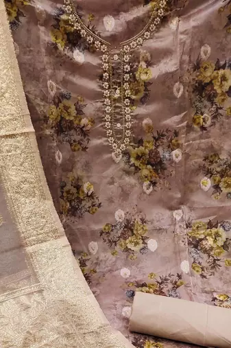 rose organza hand embroidery dress material