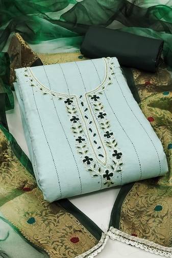 sea green cotton hand embroidery dress material