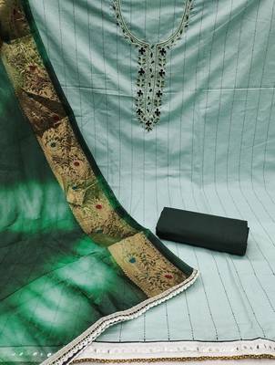 sea green cotton hand embroidery dress material 2