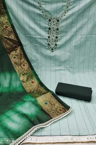sea green cotton hand embroidery dress material