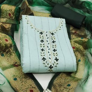 sea green cotton hand embroidery dress material 3