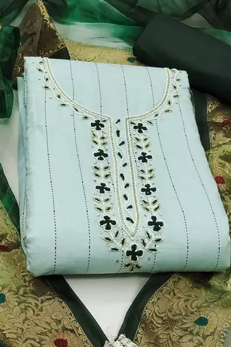 sea green cotton hand embroidery dress material