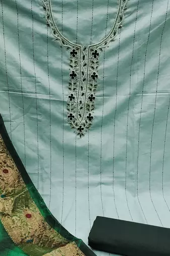 sea green cotton hand embroidery dress material