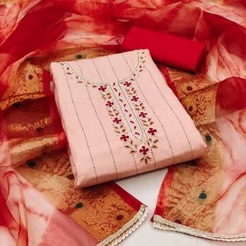 peach cotton hand embroidery dress material 1