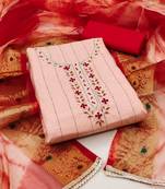 peach cotton hand embroidery dress material