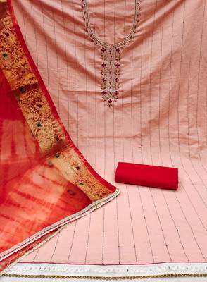 peach cotton hand embroidery dress material 2