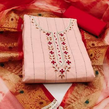 peach cotton hand embroidery dress material 3