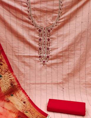 peach cotton hand embroidery dress material 4