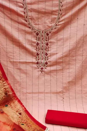 peach cotton hand embroidery dress material