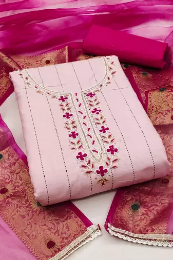 pink cotton hand embroidery dress material