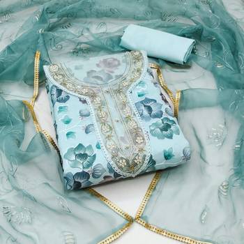 blue organza embroidered dress material 1
