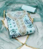 blue organza embroidered dress material