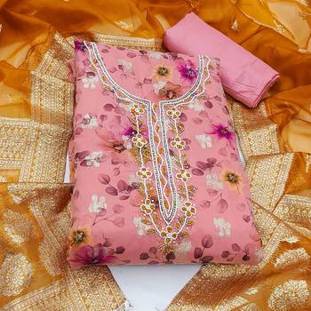 pink organza hand embroidery dress material 3