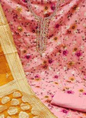 pink organza hand embroidery dress material 4