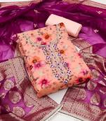 peach organza hand embroidery dress material