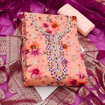 peach organza hand embroidery dress material 3