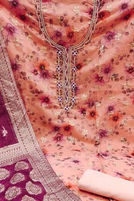 peach organza hand embroidery dress material 4