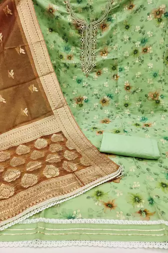 green organza hand embroidery dress material