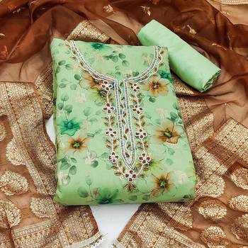 green organza hand embroidery dress material 3