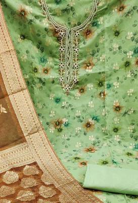green organza hand embroidery dress material 4