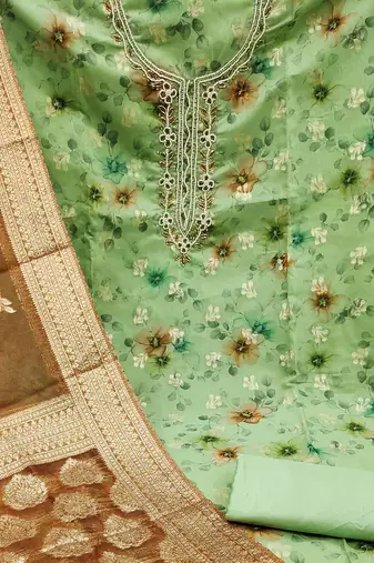 green organza hand embroidery dress material