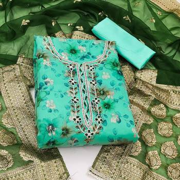 sea green organza hand embroidery dress material 3