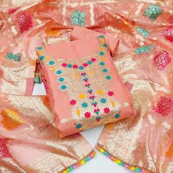 peach organza woven dress material 1