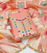 peach organza woven dress material