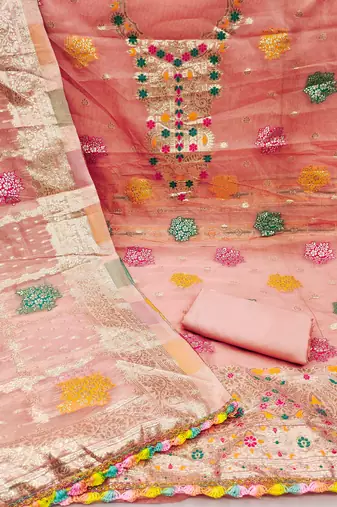 peach organza woven dress material