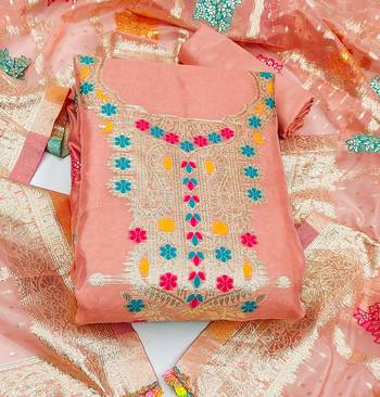 peach organza woven dress material 3