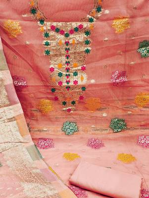 peach organza woven dress material 4