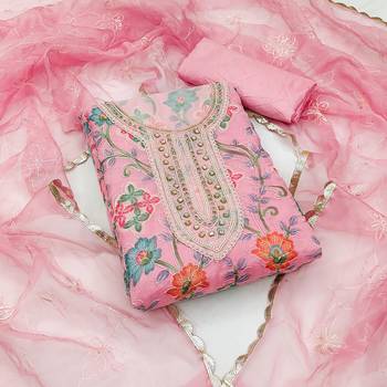 pink organza hand embroidery dress material 1