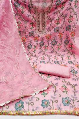 pink organza hand embroidery dress material 2