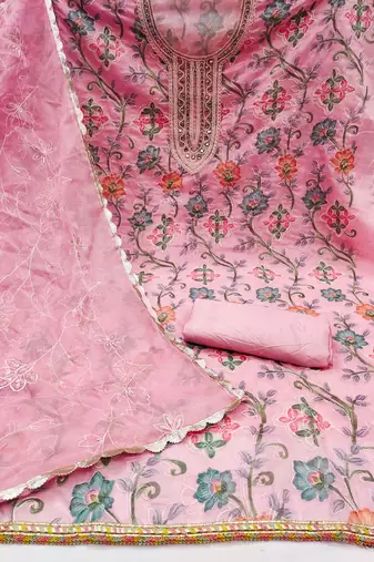 pink organza hand embroidery dress material