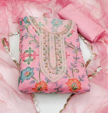 pink organza hand embroidery dress material 3