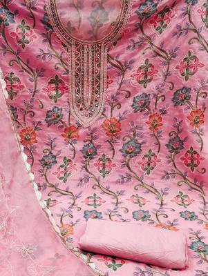 pink organza hand embroidery dress material 4
