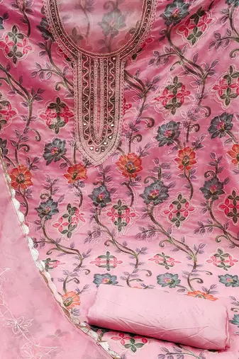 pink organza hand embroidery dress material