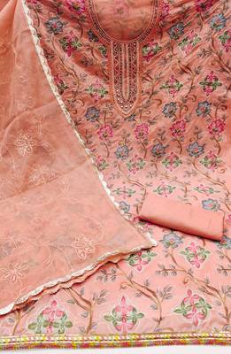 peach organza hand embroidery dress material 2