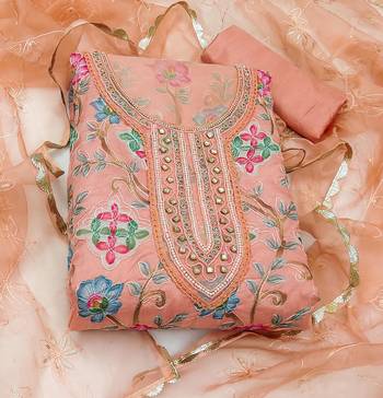 peach organza hand embroidery dress material 3