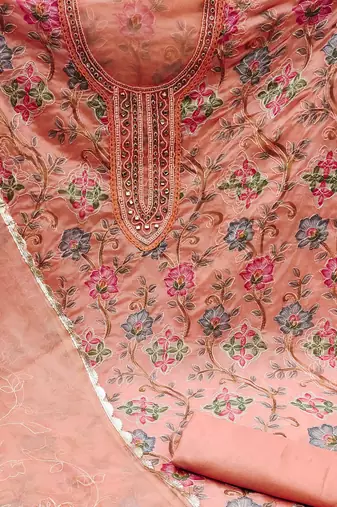 peach organza hand embroidery dress material