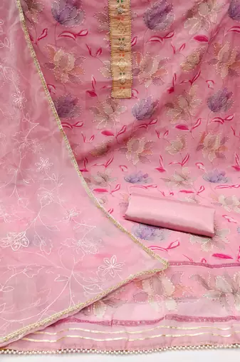 pink organza sequins dress material