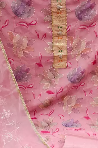 pink organza sequins dress material