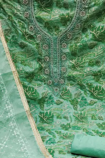 green organza hand embroidery dress material